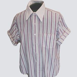 70's Vintage Short Sleeve Striped Button Down